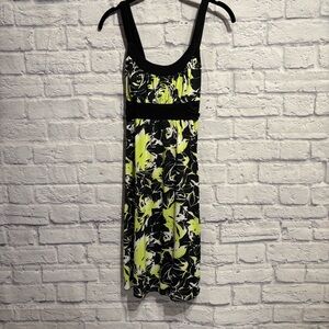 La Belle Black and Yellow Floral Midi Dress